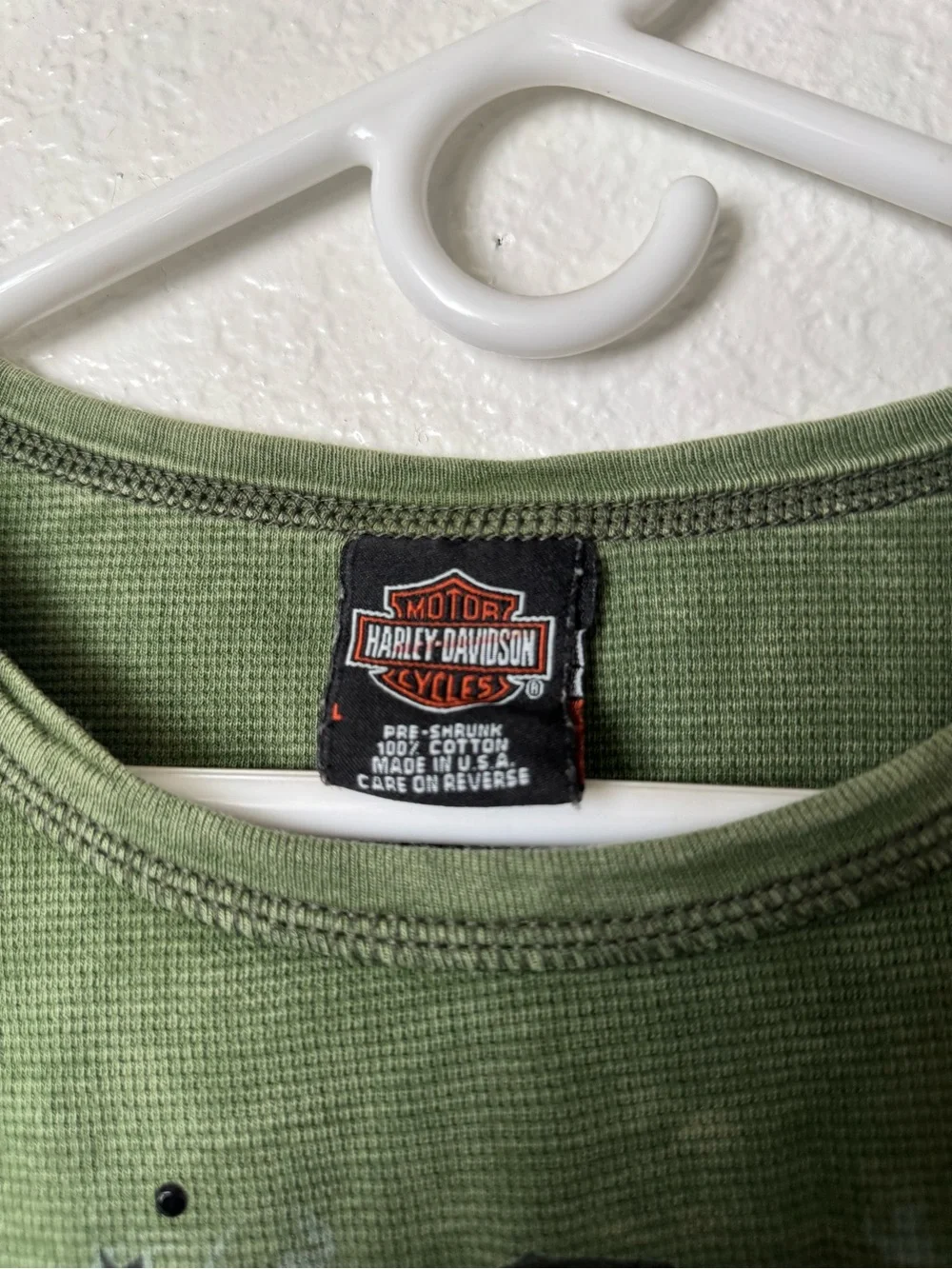 Harley-Davidson Green Long Sleeve Thermal Tee with Black Logo - Picture 3 of 4